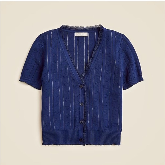 J. Crew Tops - J. CREW Pointelle Short Sleeve V Neck Cardigan In Premium Ultra Fine Cotton
